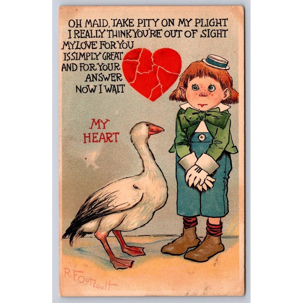 1906 R.F. Outcault Raphael Tuck Valentine Postcard Series 111 Boy & Goose UDB